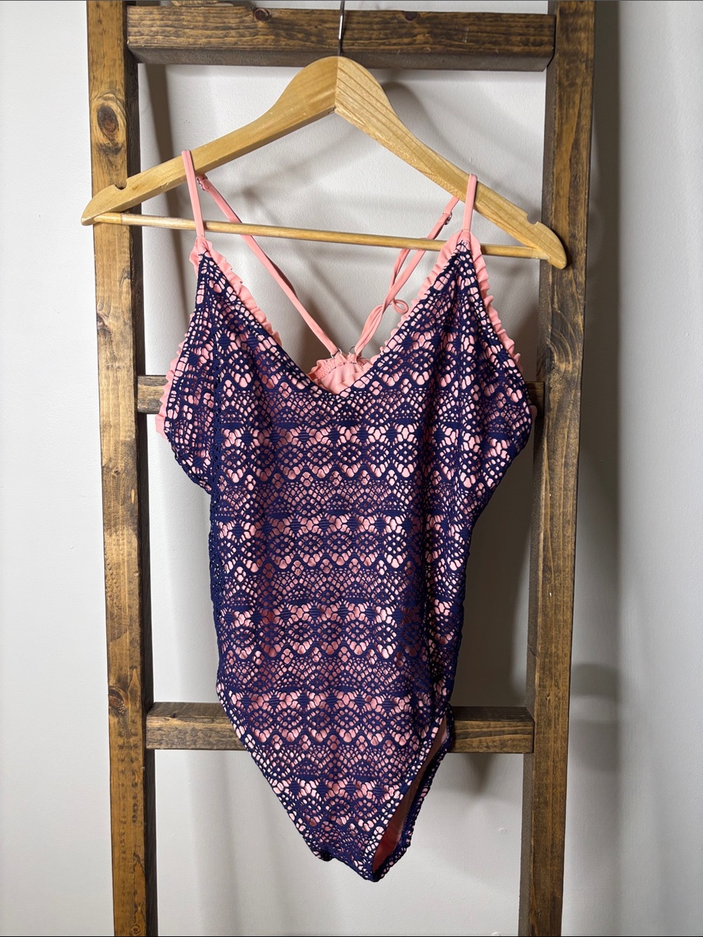 True Craft Navy One-Piece Swimsuit with Pink Accents Size L